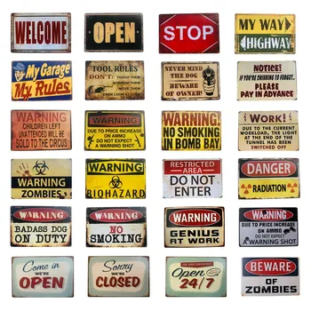 Ostrzeżenie Zombie Geniusz Cyny Metalowe Znaki Deska Bar Vintage Garaż Wystrój Ściany Sztuki Plakat Deska Bar Pub Klub Home Decor