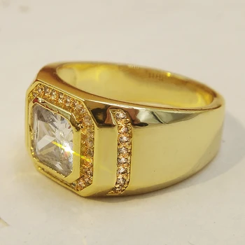 Moda Złoty kolor kwadratową Cyrkonią mężczyźni gotycki pierścień ze stali nierdzewnej pierścień luksusowe mężczyźni ślub pierścień biżuteria anel anillos