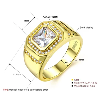 Moda Złoty kolor kwadratową Cyrkonią mężczyźni gotycki pierścień ze stali nierdzewnej pierścień luksusowe mężczyźni ślub pierścień biżuteria anel anillos