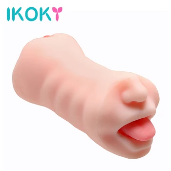 IKOKY Pocket Male sztuczna wagina usta męska masturbacja seks oralny podwójne tunele sex zabawki dla mężczyzn ciało silikon