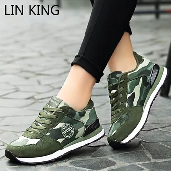 LIN KING Fashion Design damska вулканизированная buty Comouflage unisex outdoor casual buty zasznurować kostki buty płótnie duży rozmiar 44