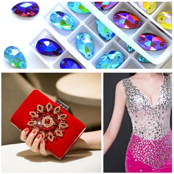 QL Crystal 2020 popularne kolorowe AB tear krople szyć na kamieniach i Kryształ szyć na rhinestone 2 otwory DIY ubrania sukienka robi