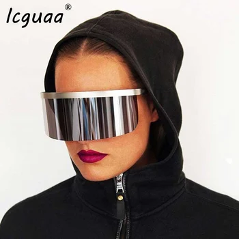 Na przewymiarowany okulary kobiety 2019 Lustrzana maska kształt tarczy styl mężczyźni kobiety wiatroszczelna jeden duży obiektyw bez oprawki okulary