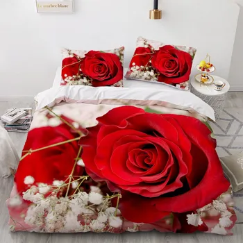 Komplety pościeli 3D roślin kwiat róża poszwa na kołdrę zestaw koc pościel poszewka Król Królowa pełna podwójny tekstylia do domu