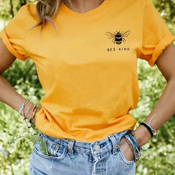 Bee Kind cute bee Graphic Printed Women ' s Summer Funny Cotton T-Shirt be kind sweter stroje życzliwość koszule