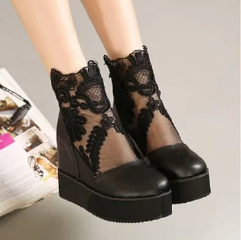 Modne słodkie koronki rzymskie buty dla kobiet na koturnie białe czarne buty na wysokim obcasie sandały czarne i białe damskie sandały