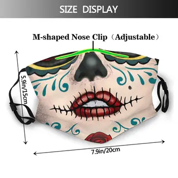 Catrina Lips Sugar Skull Non Disposable Printed Mouth Face Mask wodoodporna, z filtrami osłona zaczepu maski
