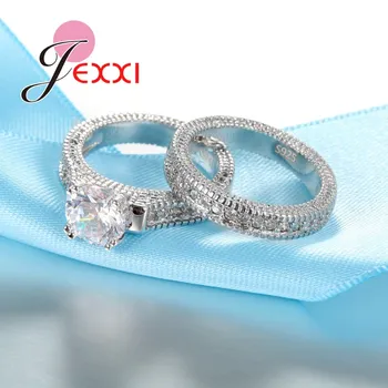 Elegancja 925 srebro 2 szt. pierścień zestaw betonowa pełna wysokiej jakości błyszczące kryształy Panel dla kobiet suknia ślubna ozdoba