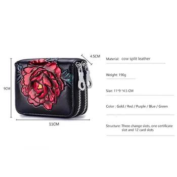 RFid Anti-thief Card Package Rose Flower ręczne zewnętrzny podwójny portfel na zamek dla kobiet wielofunkcyjny portfel dla kobiet portfel na monety