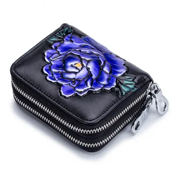 RFid Anti-thief Card Package Rose Flower ręczne zewnętrzny podwójny portfel na zamek dla kobiet wielofunkcyjny portfel dla kobiet portfel na monety