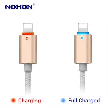 NOHON 1.5 m wskaźnik LED USB i ładowania płaski kabel do iPhone 7 8 Plus 6 6S Plus 5S pleciony kabel USB do synchronizacji danych dla iPhone X XS MAX XR