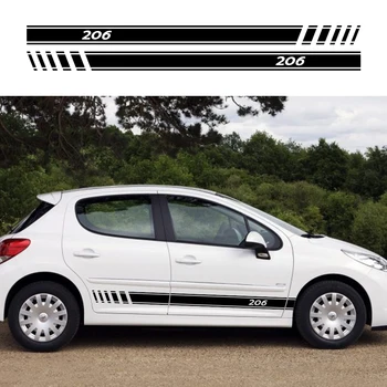 2szt motoryzacja drzwi boczne graficzne winylowe długie paski naklejki samochodowa folia winylowa Motorsport naklejki akcesoria samochodowe do Peugeot 206