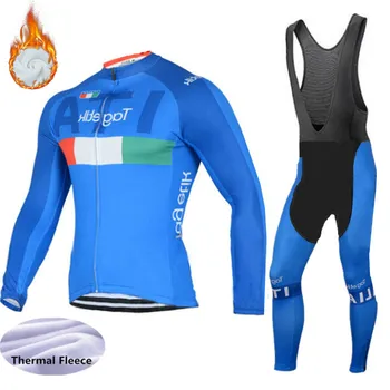 Italia blue winter set thermal fleece cycling ciclismo ropa team jazda na rowerze odzież wyścigi rowerowe MTB kolarstwo odzież sportowa