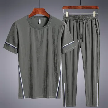 Męskie zestawy t-shirt+długie spodnie zestaw z dwóch przedmiotów codzienny strój sportowy nowy letni męski dres plus rozmiar 7XL 8XL