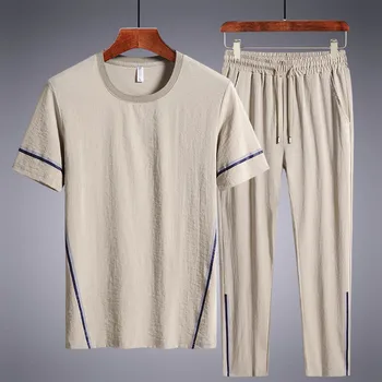 Męskie zestawy t-shirt+długie spodnie zestaw z dwóch przedmiotów codzienny strój sportowy nowy letni męski dres plus rozmiar 7XL 8XL