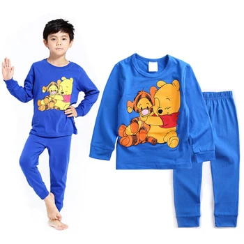 Jesień dzieci chłopcy dziewczynki, ubrania dziecięce piżamy z długim rękawem, tygrys kreskówka dla dzieci miś Виньи piżamy