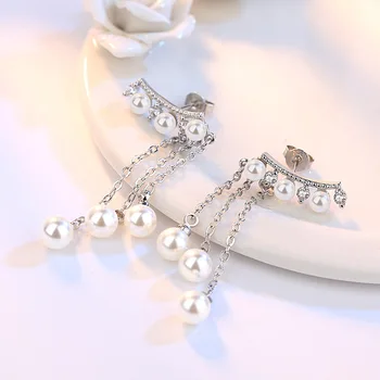 925 srebro próby sprzedaż perły Kryształ kwiat panie frędzle kolczyki pręta biżuteria anty alergia kobiety kobiety