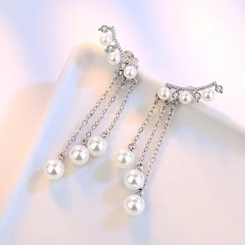 925 srebro próby sprzedaż perły Kryształ kwiat panie frędzle kolczyki pręta biżuteria anty alergia kobiety kobiety