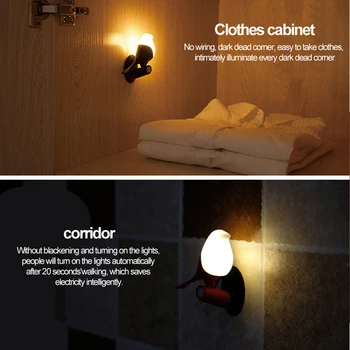 LED Bird night light sypialnia decor lampa czujnik ruchu światło akumulator ściemniania kuchnia korytarz salon dekoracji