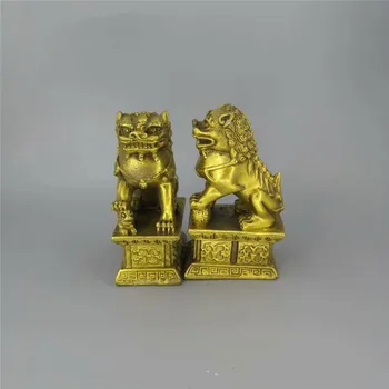 Darmowa wysyłka>chiński Fu pies lew Fu posąg z brązu para figurki Feng Shui przedmioty Wschodni sz:10*5.5*3.5 cm