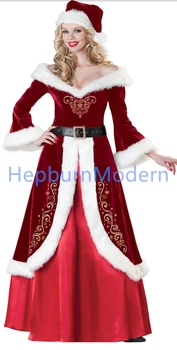 Kompletny zestaw świątecznych strojów świętego Mikołaja dla dorosłych, Czerwone Kartki odzież kostium Santa Claus luksusowy garnitur para sukienka