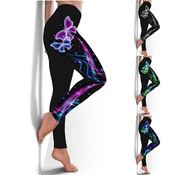 2020 Nowa moda 2XL 3D motyl rozmiar plus legginsy z wysokim stanem spodnie sportowe spodnie Damskie holograficzne treningowe legginsy Trouesrs