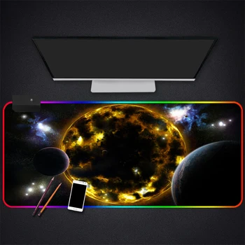 Anime Planet Nebula RGB Gaming Mouse Pad Gamer Computer Mousepad Backlit Mause Large Desk Keyboard LED Mice Mat