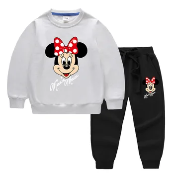 Disney Minnie Mouse Druku Odzież Dla Dziewczynek Zestaw Kreskówka Dla Dzieci Bluzy Z Kapturem+Spodnie 2 Szt. Dresy Dla Dzieci Dziecięcy Strój Sportowy