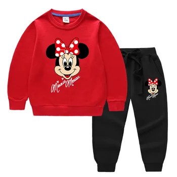 Disney Minnie Mouse Druku Odzież Dla Dziewczynek Zestaw Kreskówka Dla Dzieci Bluzy Z Kapturem+Spodnie 2 Szt. Dresy Dla Dzieci Dziecięcy Strój Sportowy
