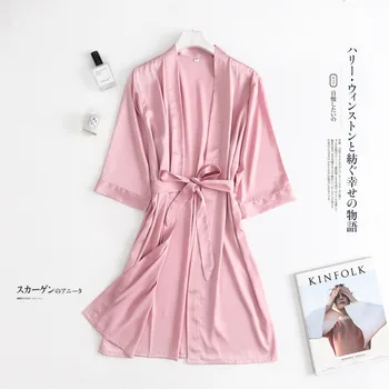 Gorące kobiety szlafrok jedwab satyna szlafroki ślub suknia panny młodej kimono jednolity szlafrok piżama koszula nocna sukienki rozmiar M-XL