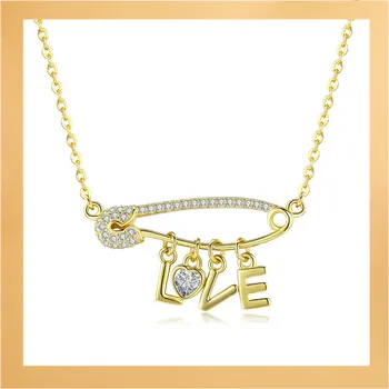 Bamoer kolor złoty naszyjnik Collection 925 srebro próby szpilka list miłosny łańcuch Naszyjnik dla kobiet Tęcza projekt biżuterii