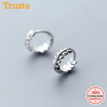 Trusta Real 925 Sterling Silver Sweet Plant Leaf Small Hoop Earring For Women Wedding Fashion Silver Jewelry 925 Gift DS1762