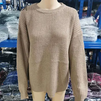 FSDA O neck dla kobiet luźny sweter z dzianiny codzienne Jesień Zima khaki sweter 2020 z długim rękawem oversize moda Sweter damski