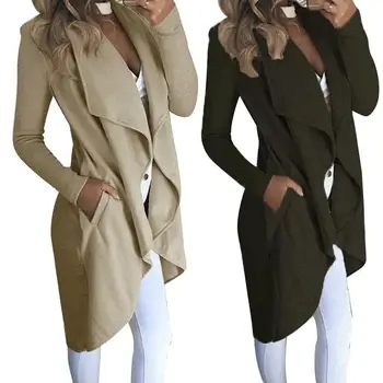 Jesienne kobiety jednolity kolor sweter płaszcz z długim rękawem otwarty z przodu cienki тренчкот idealny тренчкот średniej długości idealne prezenty