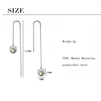 ANENJERY 925 srebro ładny kamień Księżycowy kot długie kolczyki kutas osobowość proste kolczyki łańcuch dla kobiet S-E663