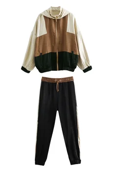 Kobiecy strój retro kolor zgodności sportowa kurtka casual spodnie kostium damska luźna bluza z kapturem sznurkiem sportowy z dwóch części