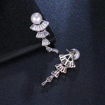 Urządzony W Luksusowym Cyrkon Długie Wisi Eleganckie Kolczyki Wachlarz Forma Stopniowe Zmiany Kryształ Cyrkon Sześciennych Dla Kobiet Moda Biżuteria Prezent
