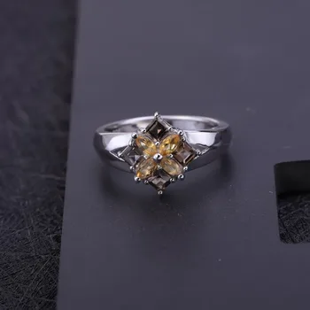 Gem ' s Ballet wielokolorowy naturalny kwarc dymny cytryn koktajl pierścień 925 srebro kwiatowy pierścienie dla kobiet wykwintne biżuteria
