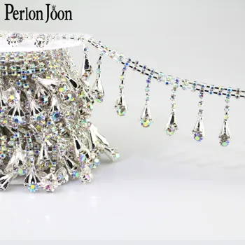1 yard wisiorek metal kolor ab rhinestone wykończenie kwiat Kryształ srebrny łańcuch dla kobiet biżuteria odzież obuwie akcesoria ML121