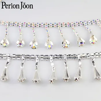 1 yard wisiorek metal kolor ab rhinestone wykończenie kwiat Kryształ srebrny łańcuch dla kobiet biżuteria odzież obuwie akcesoria ML121