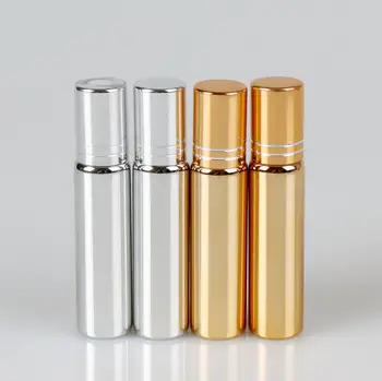 200 szt./lot 10 ml złoto/srebro metalowe kulkowe zwykłe butelki dla olejków eterycznych UV-rolowane szklane butelki hurtowych