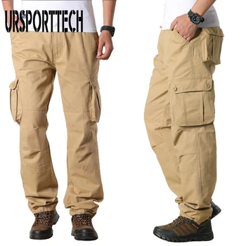 URSPORTTECH Męskie spodnie cargo z wieloma kieszeniami wojskowy styl taktyczne spodnie Męskie kurtki proste spodnie długie spodnie duży rozmiar