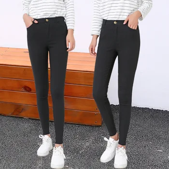 Nowe, dzikie czarne wąskie spodnie ołówek damskie jeansowe spodnie z wysokim stanem proste nogi pas na zamek proste spodnie Damskie eleganckie krótkie spodnie