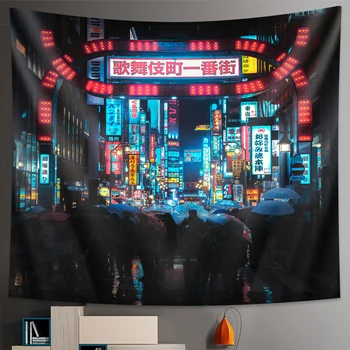 Tokio nocne życie gobelin sypialnia dekoracje ścienne w domu japoński tkaniny artystycznej dekoracyjny hippie druku materac