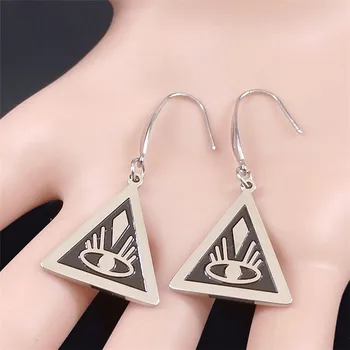 Egipskie piramidy trójkątne oczy kolczyki ze stali nierdzewnej dla kobiet czarny kolor srebrny długie wiszące kolczyki biżuteria pendientes E9S03