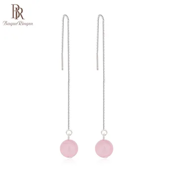 Bague Ringen różowy kryształ kolczyki-krople dla kobiet prosty 925 srebro biżuteria, okrągłe kamienie długie linie ucha klasyczne akcesoria