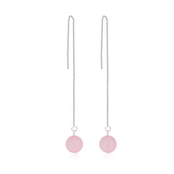 Bague Ringen różowy kryształ kolczyki-krople dla kobiet prosty 925 srebro biżuteria, okrągłe kamienie długie linie ucha klasyczne akcesoria