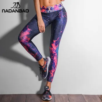 NADANBAO Fashion Galaxy Printed sportowe legginsy damskie uciskowe spodnie wysokie elastyczne figi Mujer spodnie