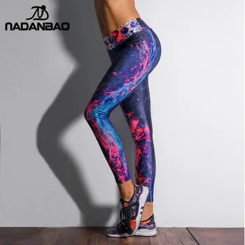 NADANBAO Fashion Galaxy Printed sportowe legginsy damskie uciskowe spodnie wysokie elastyczne figi Mujer spodnie