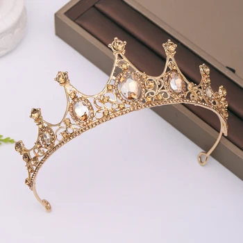 AiliBride szampana Korony ślubne akcesoria do włosów rhinestone narzeczona nakrycie głowy Królowa Korony tiara korony ślubne ozdoby do włosów